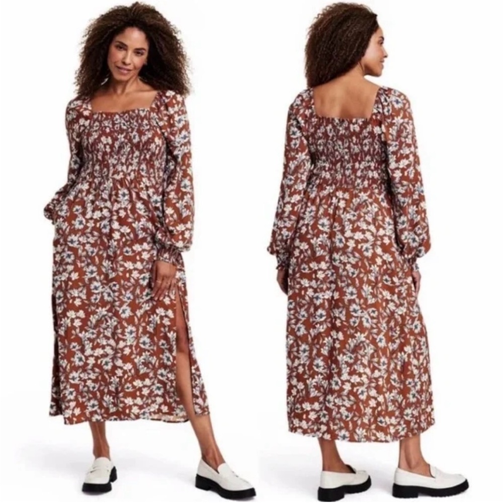 La Ligne x Target Smocked Bodice Square Neck Midi Floral Print Dress Women’s 1X